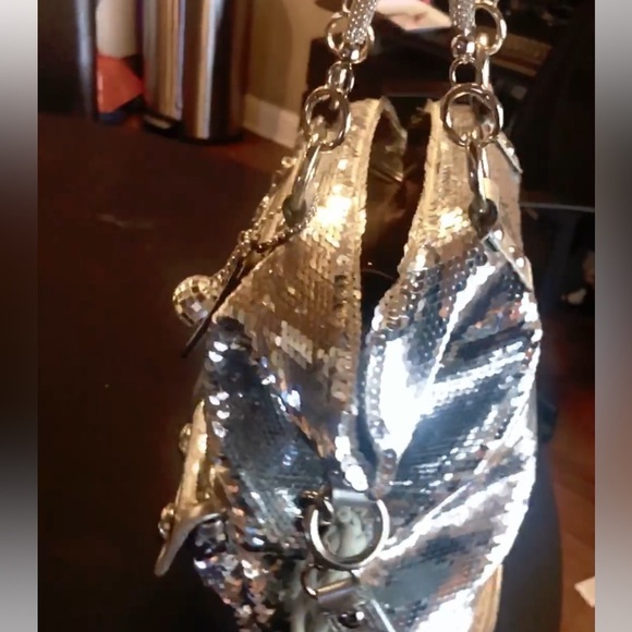 Auth Coach Poppy Silver Sequin Spotlight Tote Bag Medium Great Condition Vintage - Picture 12 of 17